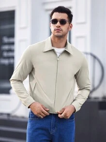 Manfinity VCAY Men's Loose Fit Drop Shoulder Casual Open Front Jacket, Suitable For Autumn - Khaki - View 5