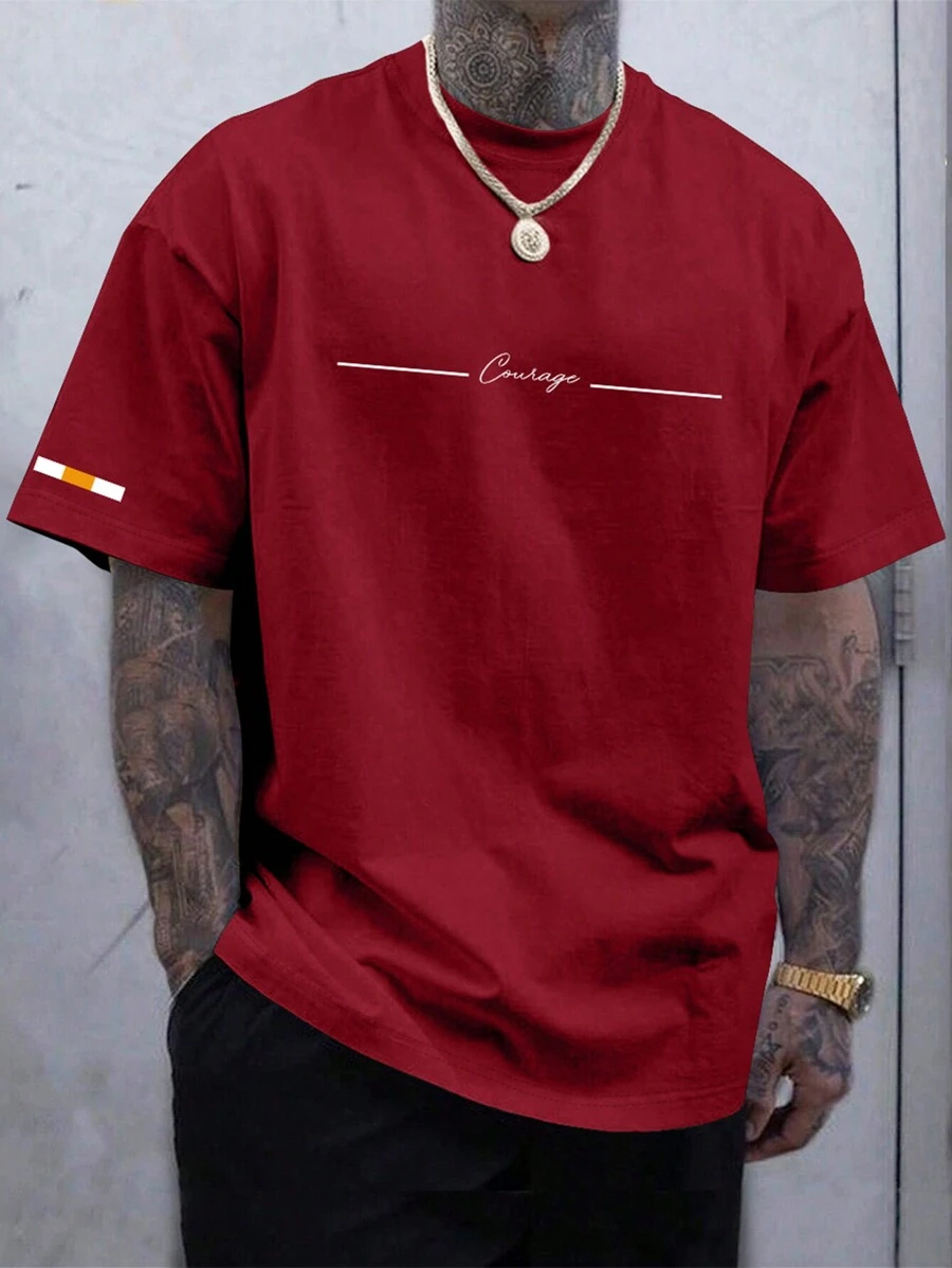 Manfinity Homme Men's Summer Letter Print Round Neck Short Sleeve Casual T-Shirt
