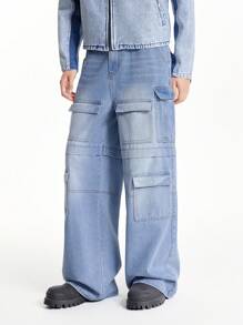 Chillumni 男式浅蓝色宽松工装牛仔裤 - 淺色水洗藍 - 查看 4