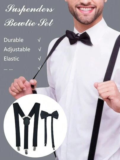 Men's Bow Tie Suspenders Set, Wedding/Performance Suspenders & Clips