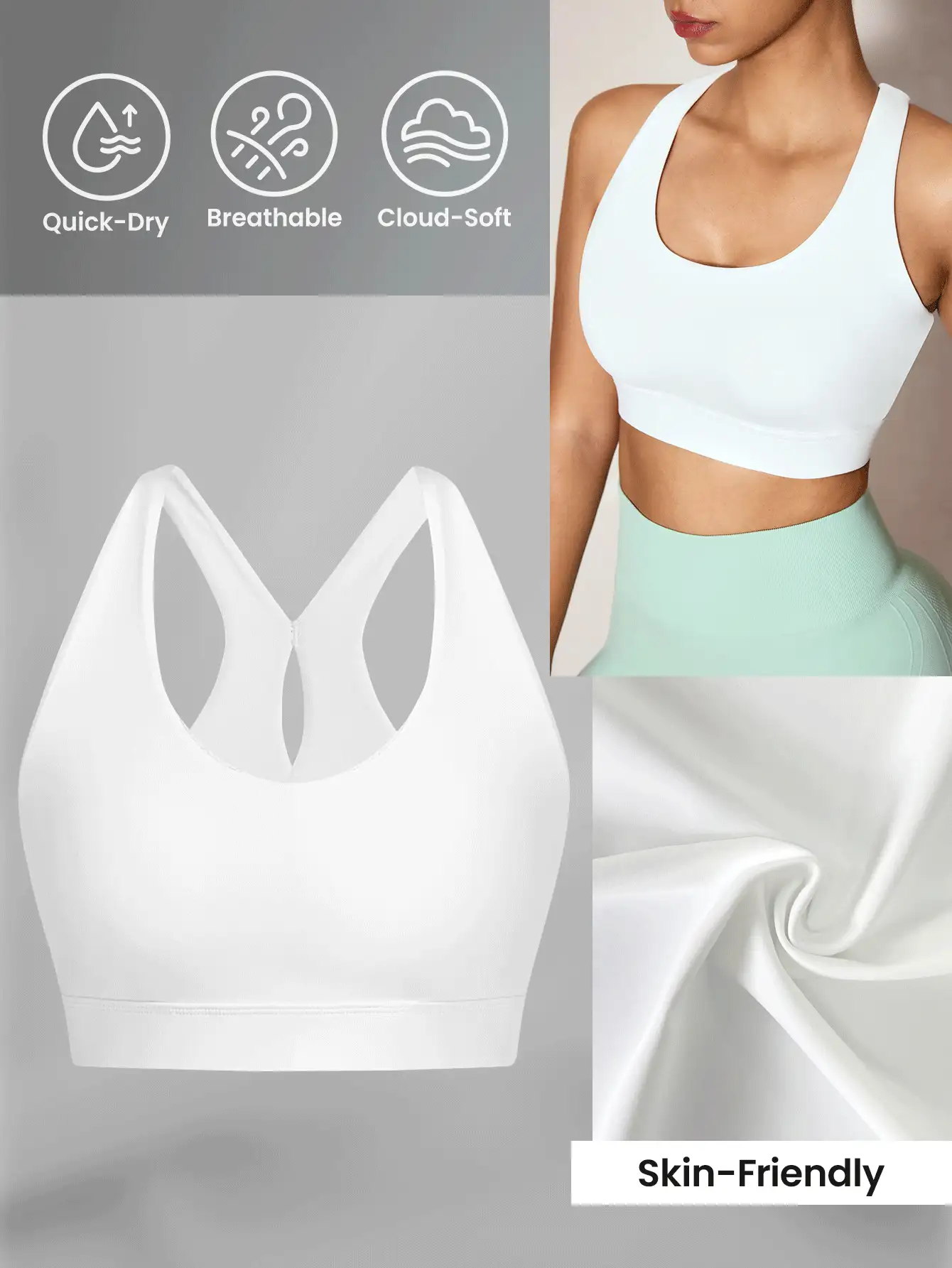 SHEIN Sovereign Charm Plain Color Cut Out Back Sports Bra - White - View 4