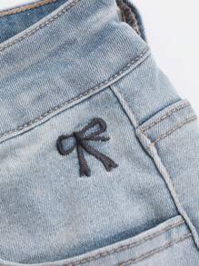 DAZY Women's Bowknot Printed Pocket Flare Casual Jeans