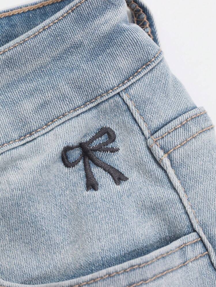 Women's Bowknot Printed Pocket Flare Casual Jeans
