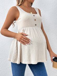 SHEIN Maternity Loose Fit Long Tank Top With Big Round Neck And Ribbed Design