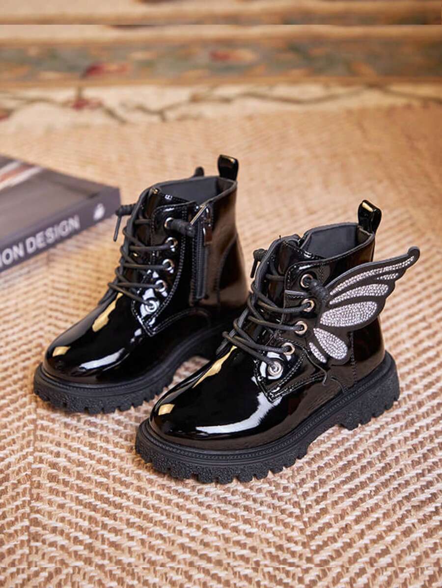 Botas de princesa para niñas, nueva moda de otoño/invierno, estilo británico para actuaciones, baile y fiestas, botas cortas cómodas con cremallera lateral, tallas 26-36