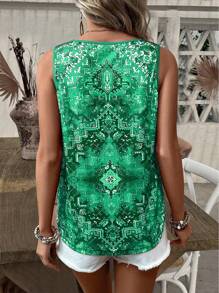 EMERY ROSE Women's Vintage Printed Simple Daily Wear Sleeveless Tank Top - Green - View 2