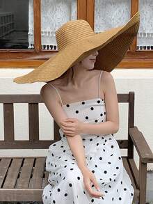 DAZY 1pc Solid Color Sun Hat For Beach And Travel, Summer - Khaki - View 7