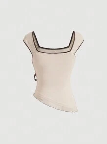 SHEIN MOD Top de tanque ajustado con dobladillo asimétrico con lazo de colores contrastantes y decoraciones con cinta
