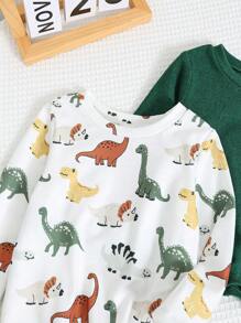 Baby Boy 2pcs/Set, Cute Cartoon Dinosaur Knitted Long Sleeve Top & Solid Color Long Sleeve Casual Top, All-Match And Versatile For Spring, Autumn, And Winter, Suitable For Daily Wear Graphic - Multicolor - View 8