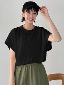 FRIFUL Women's Summer Solid Color Round Neck Short Sleeve Casual T-Shirt Oversized T-Shirt