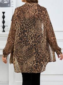 SHEIN PETITE CURVE Plus Size Leopard Print Single-Breasted Long Sleeve Women's Shirt - Multicolor - View 5