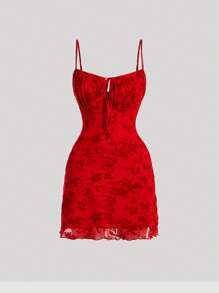 SHEIN MOD Black Date Night Romantic Floral Print Tie Front Cami Dress