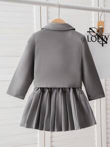 SHEIN 3 件套年轻女孩时尚学院风夹克上衣 + 百褶裙日常穿着，母女搭配服装（单独出售） - 深灰色 - 查看 2
