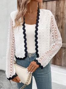 SHEIN Clasi Women's Color Block Hollow Out Jacket For Daily Wear Fall Cloth For Women