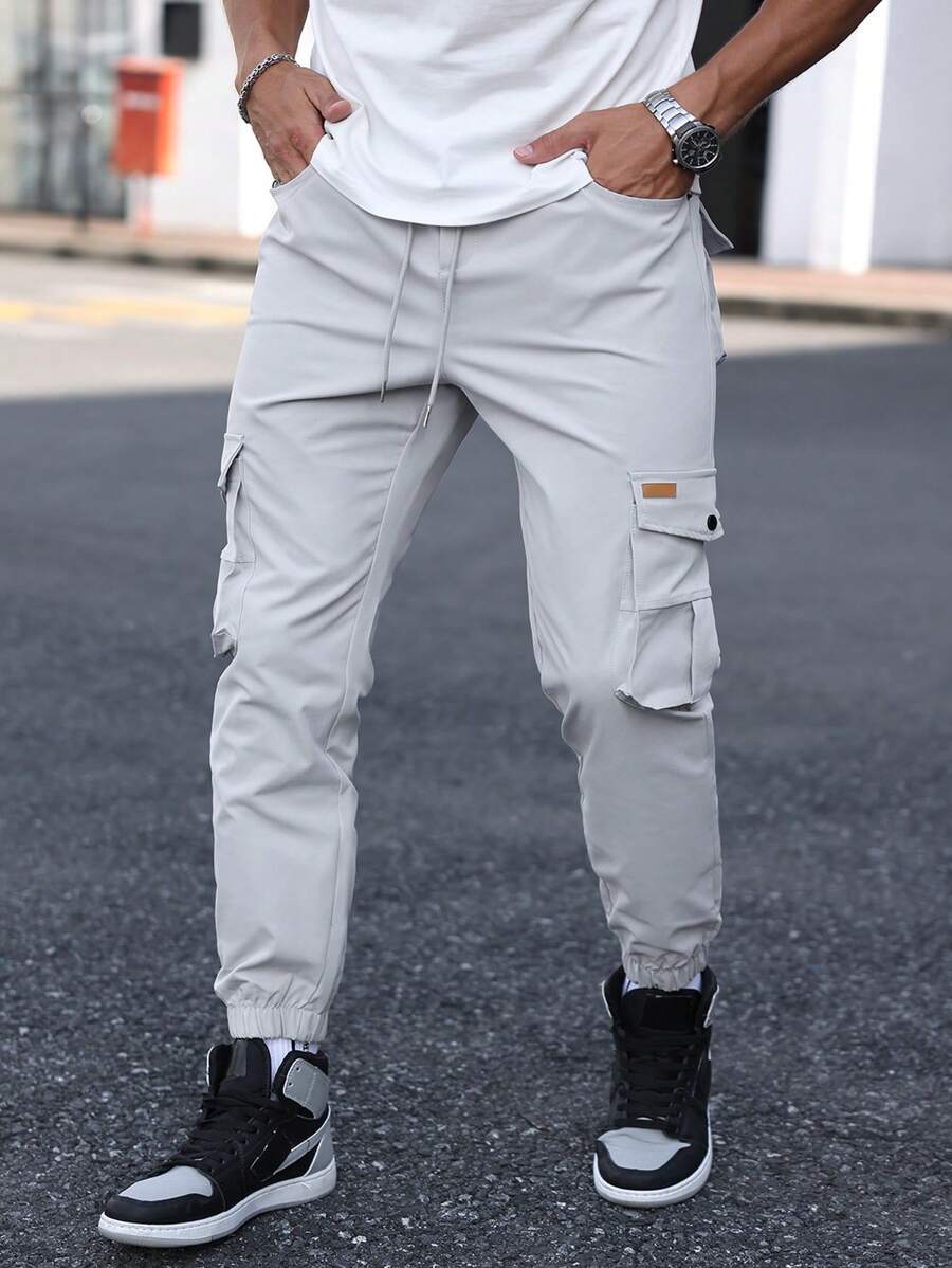 Manfinity Homme New Fashionable Slim-Fit Cargo Pants, Casual Style - Grey - View 1