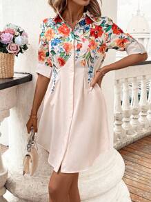 SHEIN Clasi Minimalistisches Hemdkleid mit Blumenmuster für den Alltag für Damen