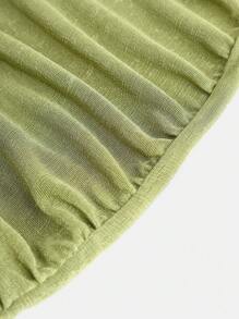 SHEIN Vestido casual verde olivo para adolescente con cuello cuadrado de punto de unicolor y manga con volantes - Verde - Ver 4