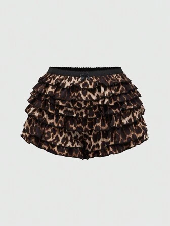 Grunge Punk Short mini à taille basse avec volants à imprimé léopard style Y2K Gyaru, coupe asymétrique, pour l'école