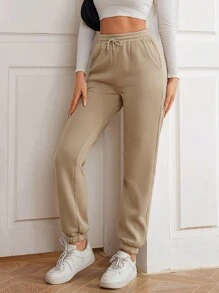 INAWLY Solid Drawstring Waist Thermal Sweatpants Graduation,Back To School Outfits,Graduation,Teacher Outfits For Women,Back To School