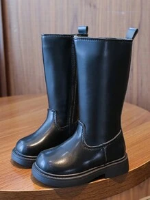 Kinderstiefel, Mädchenschuhe, Kniestiefel, Seitlicher Reißverschluss, modische vielseitige Kinderstiefel - Schwarz - Übersicht 4