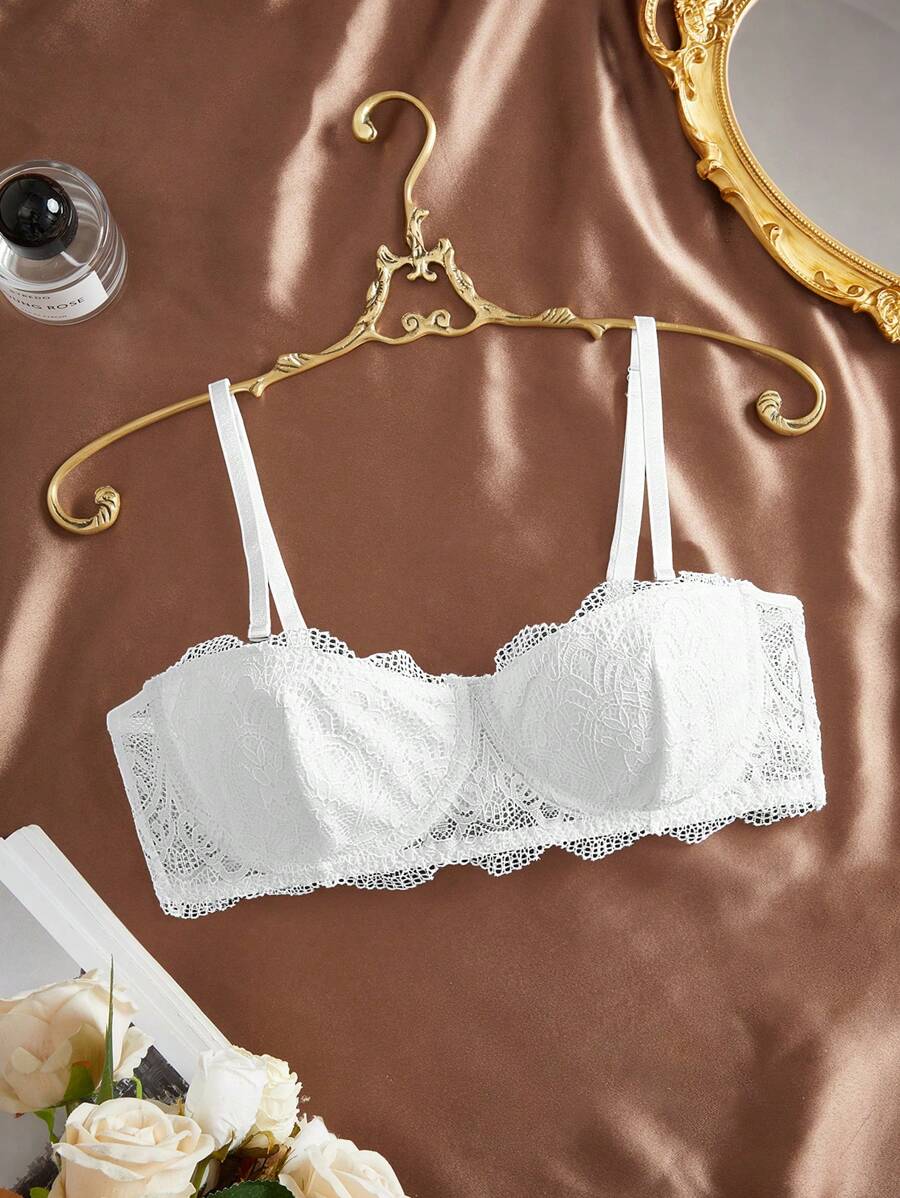 Charlaine Solid Contrast Lace Scallop Underwire Bra Lingerie - White - View 1