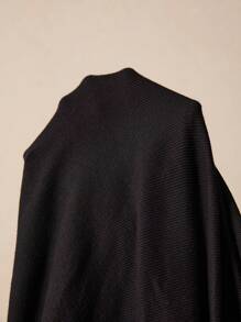 Poéselle Women's Solid Color Split Hem Flared Sleeve T-Shirt, Faux Pearl Buttons - Black - View 8