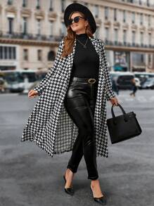 SHEIN Clasi 大码女式千鸟格印花简约日常外套 - 黑與白 - 查看 5