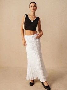 Poéselle 女士纯色简约抽绳半身裙 - 白色 - 查看 2