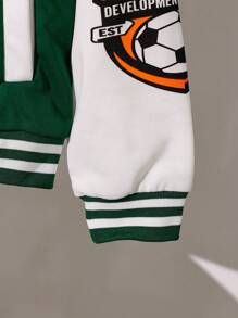 SHEIN Tween Boy's Letter Print Contrast Splicing Long Sleeve Jacket, School Style - Green - View 4