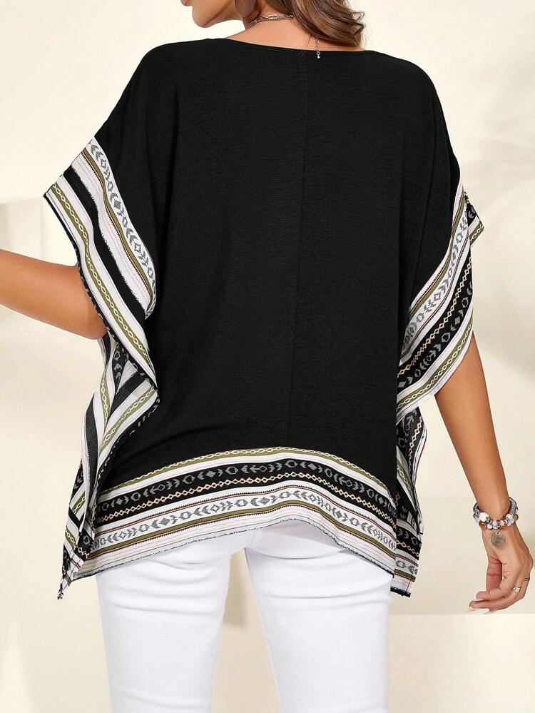 Women's Summer Spliced ​​Web V-Neck Loose Shirt