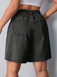 SHEIN EZwear Quần short denim dáng rộng Bermuda có túi cỡ lớn dành cho nữ - Màu xám đen - Xem 2