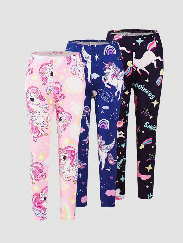3pcs/Set Young Girl Minimalist Pegasus Print Leggings Leggings For Girls Kidsleggings For Girlslittle Girls Leggings, School, Campus, College