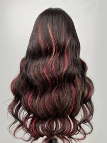 臭鼬条纹全套假发 预漂白 预拔 预剪蕾丝 融化蕾丝 7x5 无胶闭合假发 黑红金色挑染 100% 真人头发 9AM HAIR - SNatural/Red/Orange - 查看 7