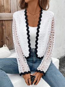 SHEIN Clasi Women's Color Block Hollow Out Jacket For Daily Wear Fall Cloth For Women