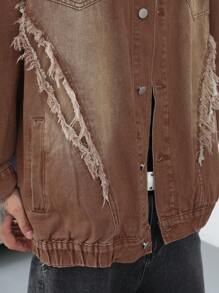 Manfinity Roghcode Plus Size Men's Casual Spring Autumn Washed Ombre Frayed Denim Jacket - Brown - View 7