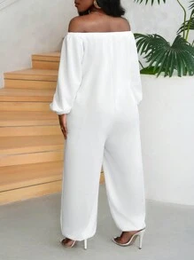 Slaydiva 休閒寬鬆長袖露肩白色連身褲，款式E - 白色 - 查看 2