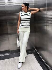 SHEIN Cottnline Striped Vest And Pant 2 Pcs Knitwear Set Casual - Apricot - View 5