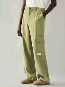 Manfinity VCAY Men's Casual Loose Fit Straight Leg Solid Color Woven Pants - Army Green - View 1