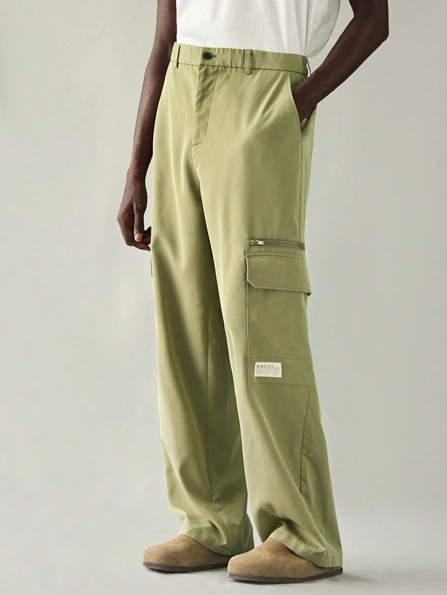 Manfinity VCAY Men's Casual Loose Fit Straight Leg Solid Color Woven Pants - Army Green - View 1