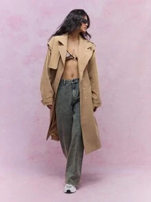 MISSGUIDED 翻领长袖宽松前扣风衣冬季服装