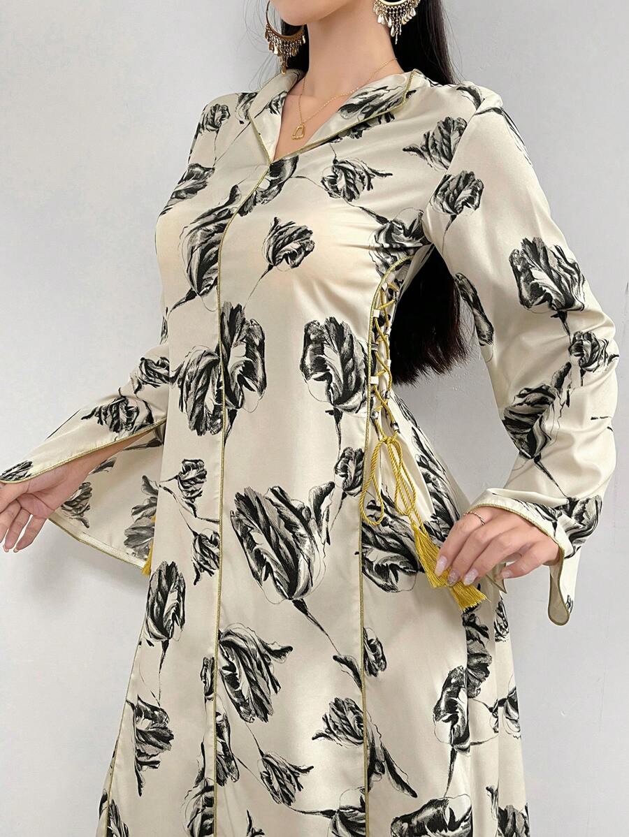 Al Najma 女士休闲花卉印花长袖连衣裙 - 白色 - 查看 1