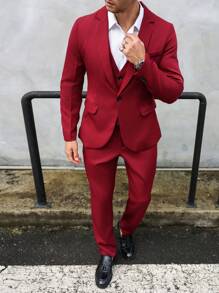 Manfinity Mode Men 1pc Shawl Collar Blazer & 1pc Suit Pants, Red Men Suit, Burgundy Men Suit, Men Outerwear Co Ords - Burgundy - View 6