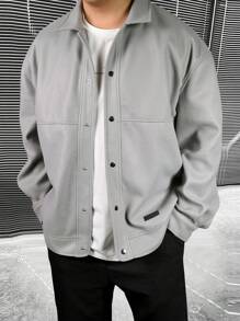 Manfinity Homme Pulover de lână cu mâneci lungi și ocazional, de culoare uni, pentru bărbați, în mărime mare