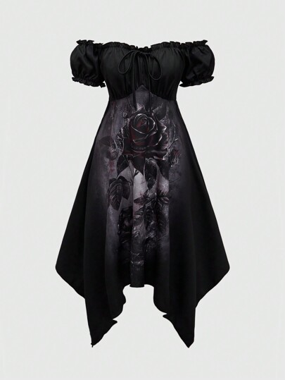Goth Asymmetrical Hem Halloween Women Dress