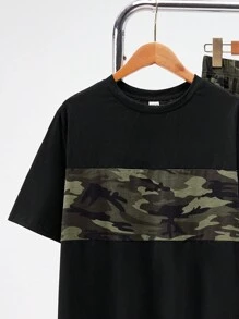 SHEIN 2 件套青少年男童休闲迷彩拼色针织圆领运动衫和长裤套装，适合派对、学校、旅行、秋冬穿着 - 彩色 - 查看 6