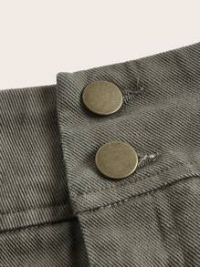 SHEIN X KeniaOs SHEIN ICON Criss Cross Waist Button Front Skirt - Army Green - View 3