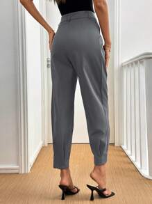 EMERY ROSE Bộ vest nữ màu trơn thanh lịch chi tiết xếp li Regular Fit Quần, mùa thu - Xám - Xem 2