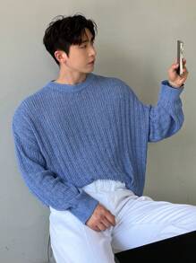 DAZY Jersey informal de unicolor con hombros caídos para hombre, otoño