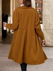 SHEIN Clasi Plus Size Women's Solid Color Simple Daily Woolen Overcoat, Long Sleeve - Coffee Brown - View 2