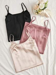 3pcs Ladies' Plain Simple Daily Spaghetti Strap Sleep Dress - Multicolor - View 3